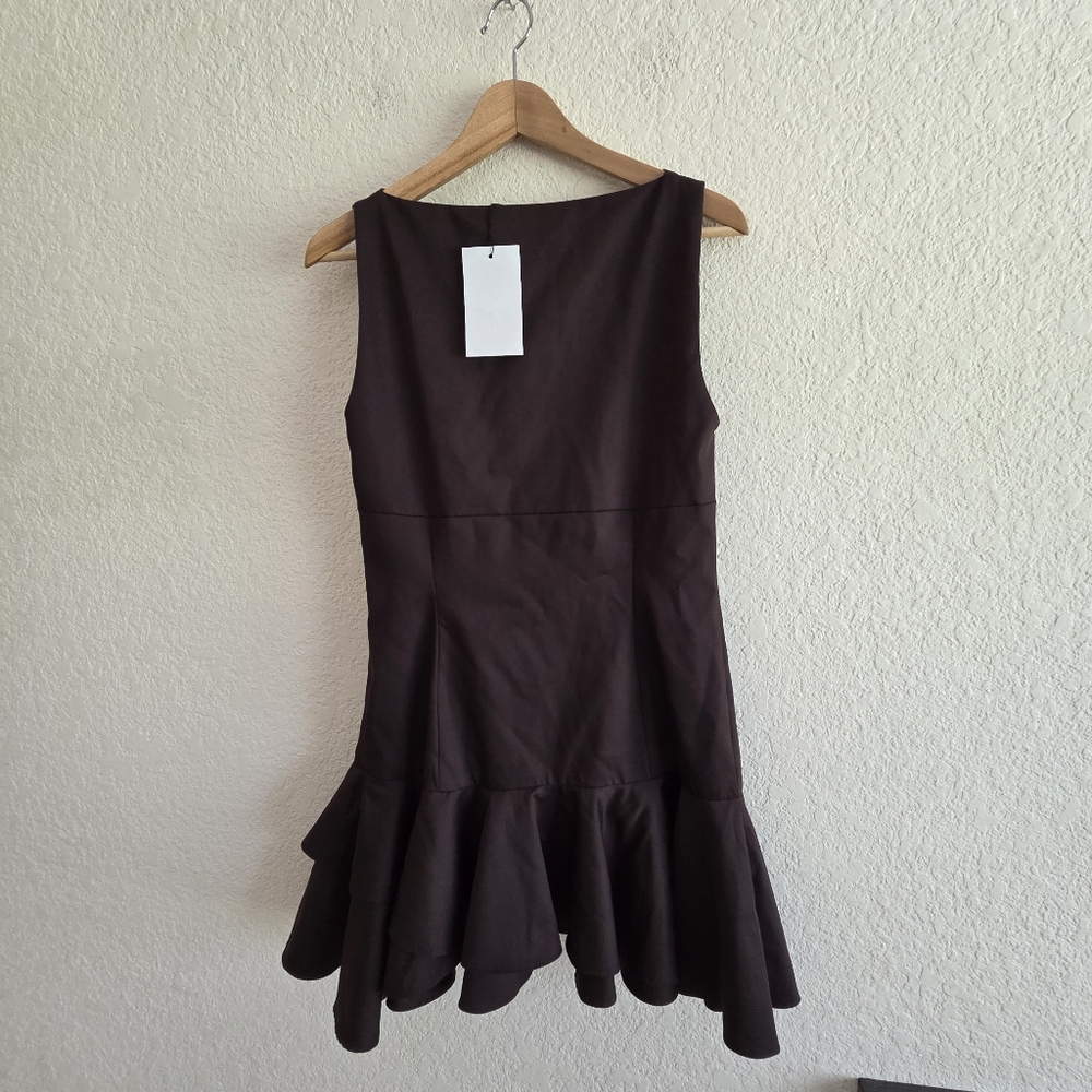 ZARA NWT Short Ruffled Dress in Chocolate Brown Size M - Picture 14 of 16